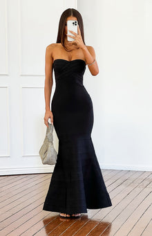Amanda Black Bandage Strapless Formal Maxi Dress