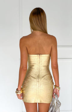 Amanda Gold Bandage Strapless Mini Dress