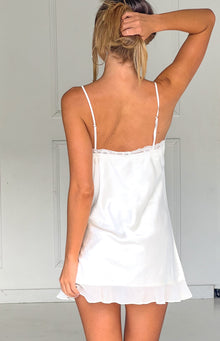 Artie Cream Satin Lace Trim Mini Dress