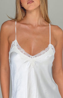 Artie Cream Satin Lace Trim Mini Dress