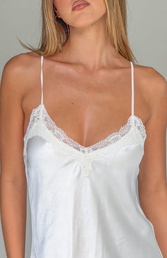 Artie Cream Satin Lace Trim Mini Dress