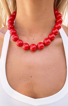 Asher Red Beaded Necklace
