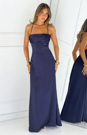 Blaise Navy Satin Maxi Dress