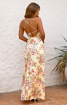 Blaise Yellow Bloom Satin Maxi Dress
