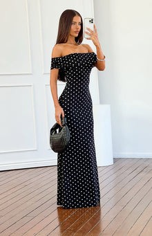 Cole Black Polka Mesh Maxi Dress