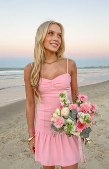 Deloris Pink Crepe Party Mini Dress