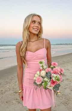Deloris Pink Crepe Party Mini Dress