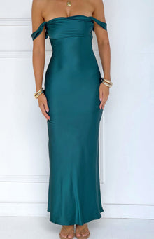 Ella Teal Off Shoulder Formal Maxi Dress