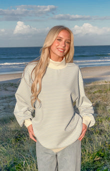 Flossy Mock Neck Blue Stripe Sweater