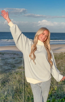 Flossy Mock Neck Blue Stripe Sweater