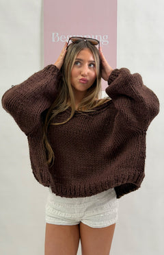 Holiday Chocolate Brown Tie Up Knit Cardigan