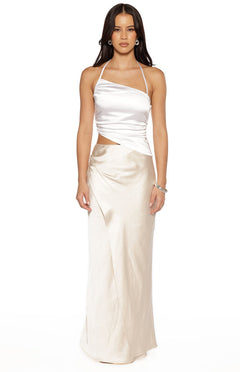 Gracie White Contrast Satin Maxi Dress