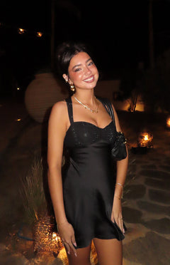Jazzy Black Contrast Rhinestone Mini Dress