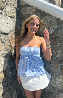 Klee Light Blue Strapless Tie Back Top