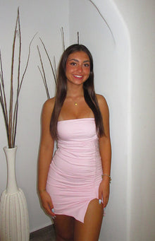 Let Go Baby Pink Ruched Mini Dress