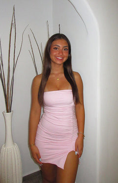 Let Go Baby Pink Ruched Mini Dress