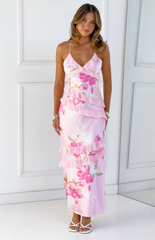 Inara Pink Floral Print Ruffle Maxi Dress