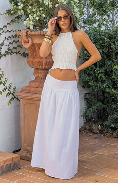 Jordy White Side Tie Maxi Skirt