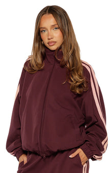 Kosie Burgundy and Pink Stripe Track Jacket