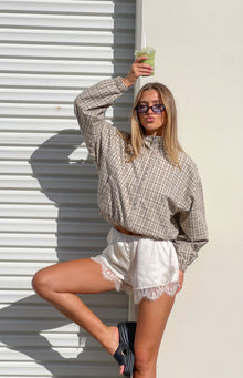Lee Beige Plaid Funnel Neck Jacket