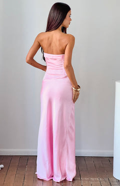 Malorie Pink Satin Strapless Maxi Dress