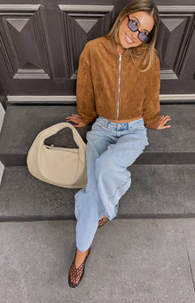 Rebecca Tan Cuffed Suedette Bomber Jacket