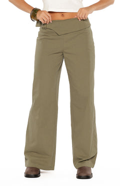 Rewind Green Buckle Detail Straight Leg Pants
