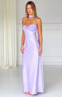 Ruthie Lilac Floral Satin Scarf Maxi Dress