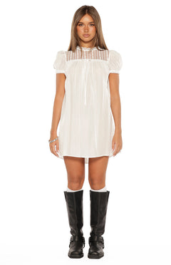 Taste White Sheer Lace Detail Mini Dress