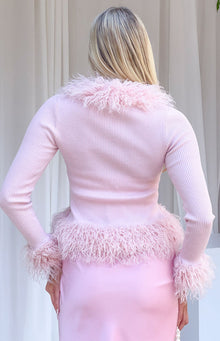 Violetta Pink Fur Trim Knit Cardigan