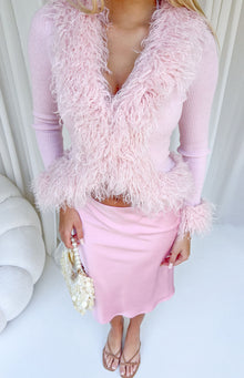Violetta Pink Fur Trim Knit Cardigan