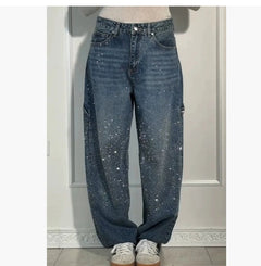 Abril | Pantalones Baggy Mujer Vaquero Brillantes Cintura Alta