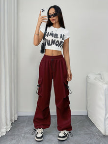 Abril | Pantalones Cargo Mujer Pierna Ancha Cintura Elástica Cordón