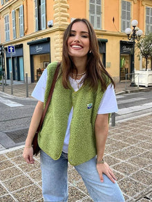 Adriana | Chaleco de Borreguito Mujer Escote V Sin Mangas