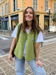 Adriana | Chaleco de Borreguito Mujer Escote V Sin Mangas