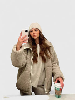 Adriana | Chaquetón de Borreguito Mujer Cuello Alto Cremallera