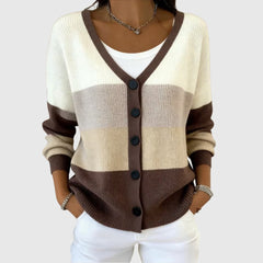 Alma | Women's Striped V-Neck Button Knit Cardigan