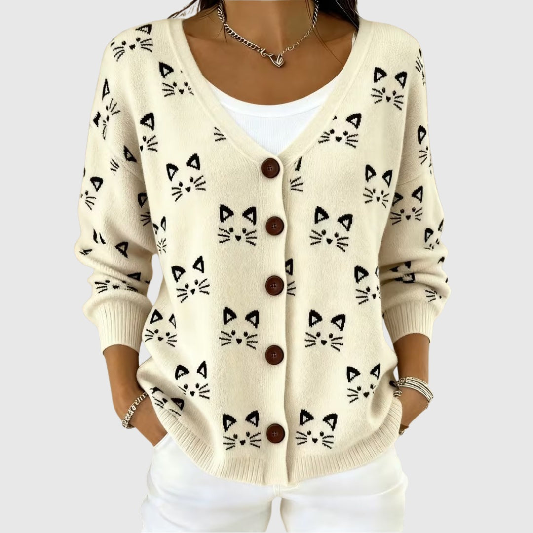 Alma | Women's Striped V-Neck Button Knit Cardigan