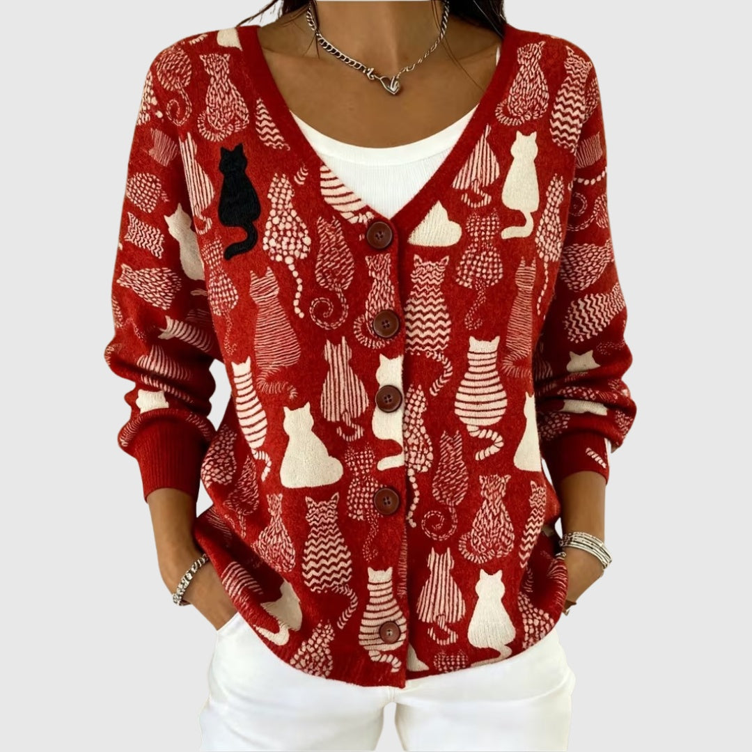 Alma | Women's Striped V-Neck Button Knit Cardigan