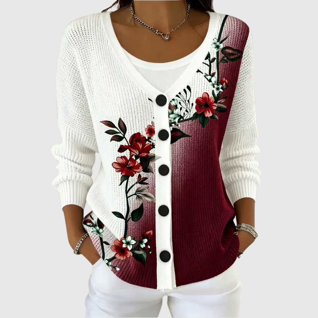 Alma | Women's Striped V-Neck Button Knit Cardigan