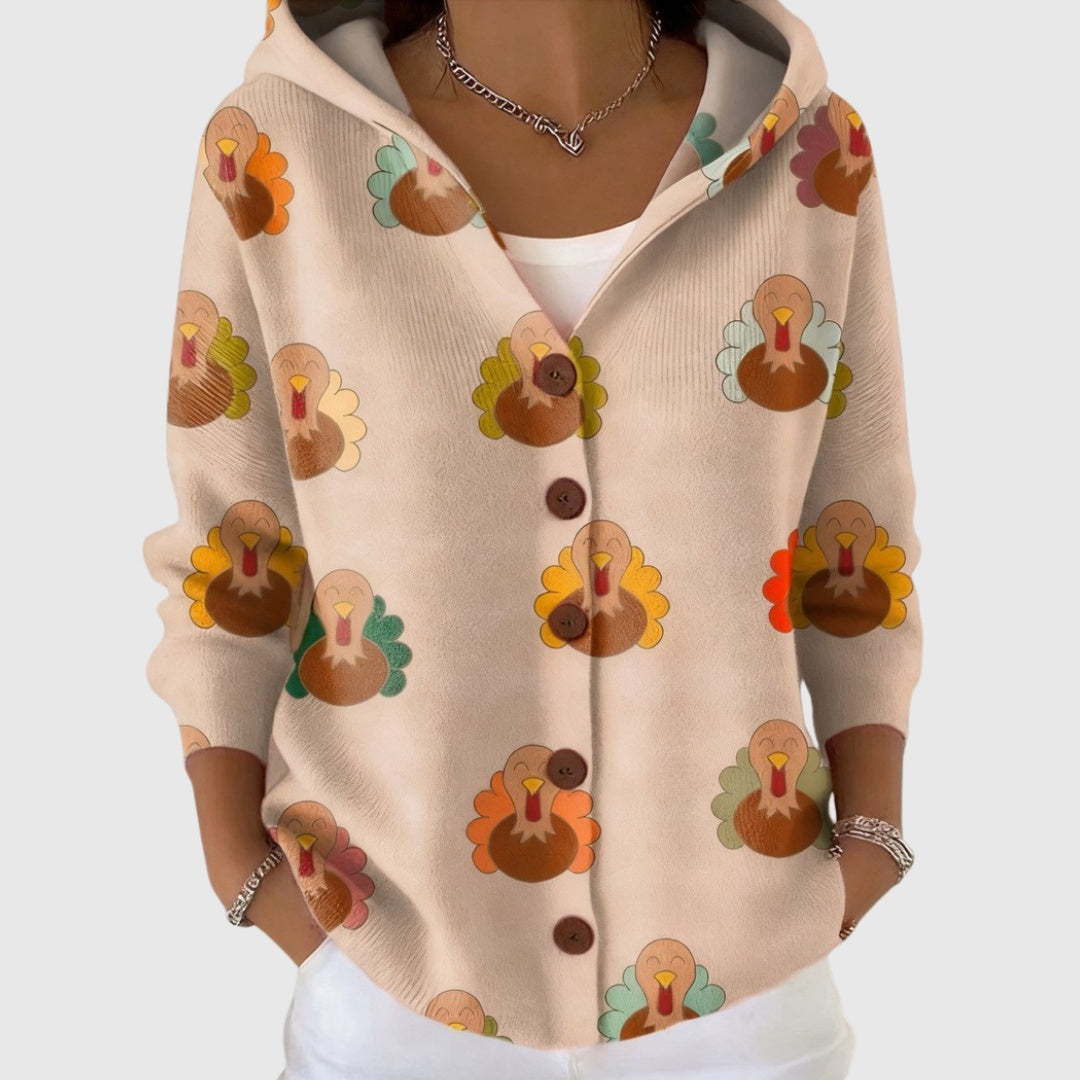 Alma | Women's Striped V-Neck Button Knit Cardigan