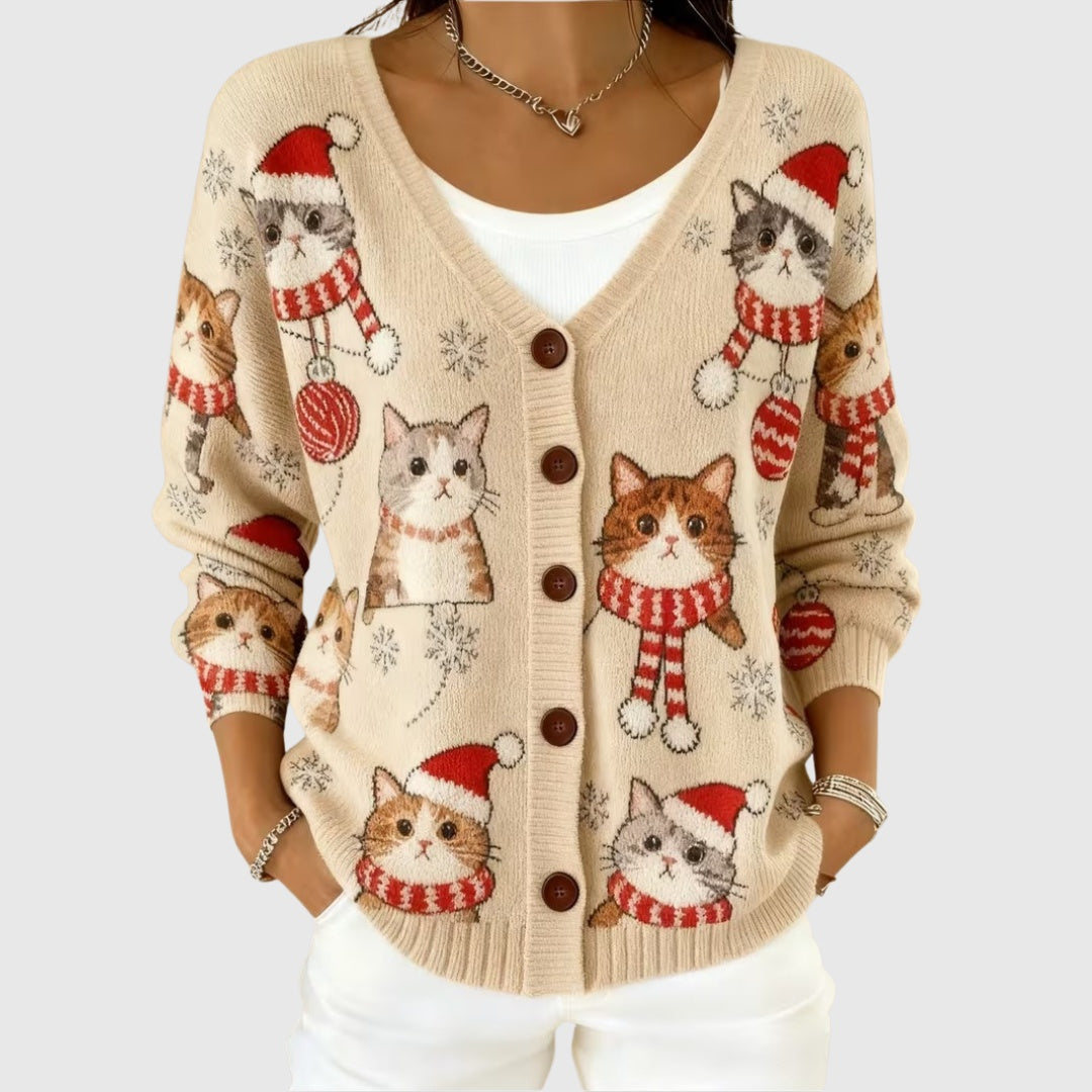 Alma | Women's Striped V-Neck Button Knit Cardigan