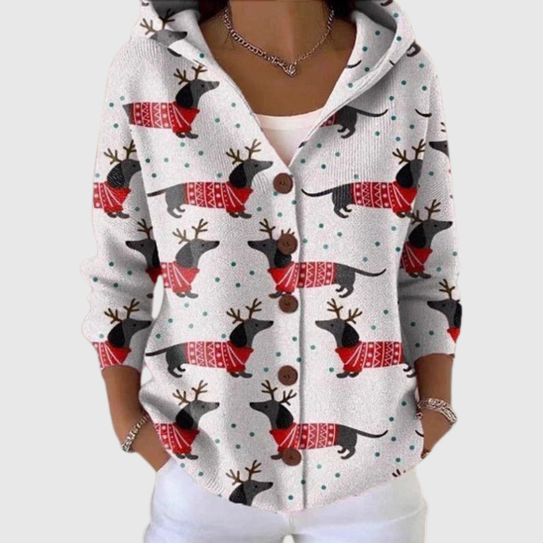 Alma | Women's Striped V-Neck Button Knit Cardigan