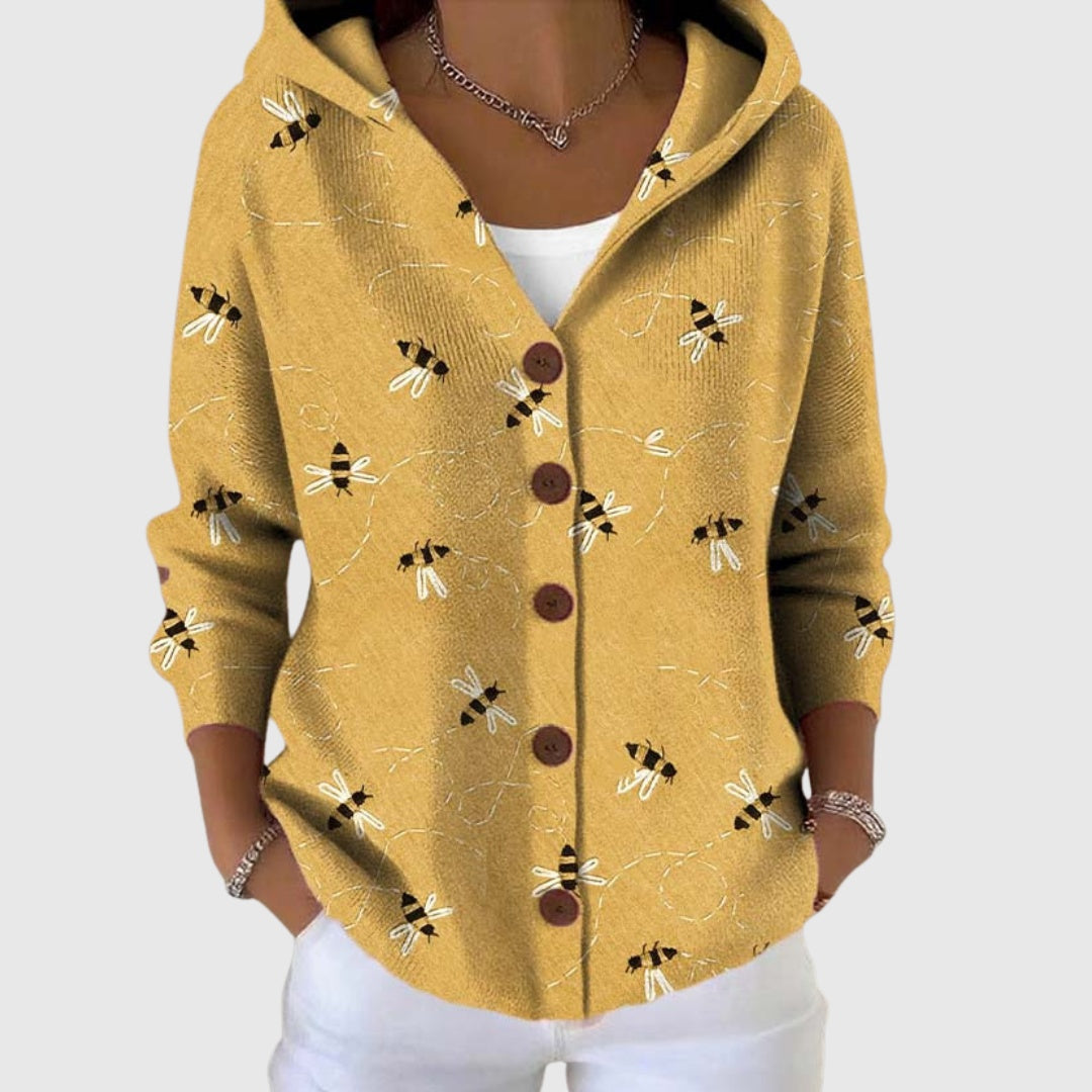Alma | Women's Striped V-Neck Button Knit Cardigan