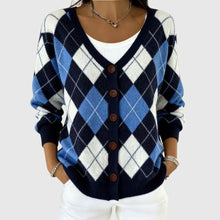 Alma | Women's Striped V-Neck Button Knit Cardigan
