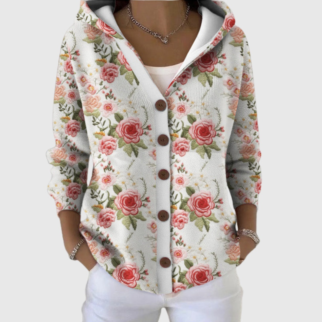 Alma | Women's Striped V-Neck Button Knit Cardigan