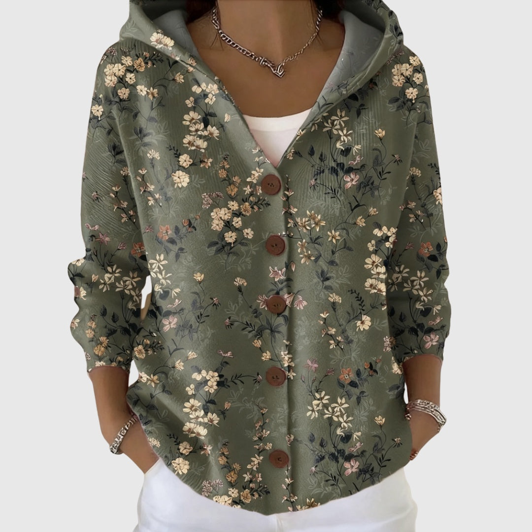 Alma | Women's Striped V-Neck Button Knit Cardigan