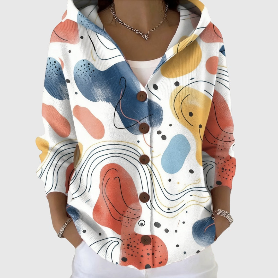 Alma | Women's Striped V-Neck Button Knit Cardigan