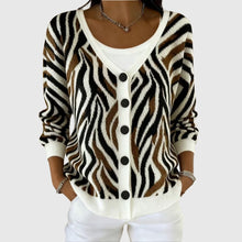 Alma | Women's Striped V-Neck Button Knit Cardigan