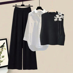 Alma | Conjunto de Punto Mujer 3 Piezas Chaleco Floral Pantalón Ancho